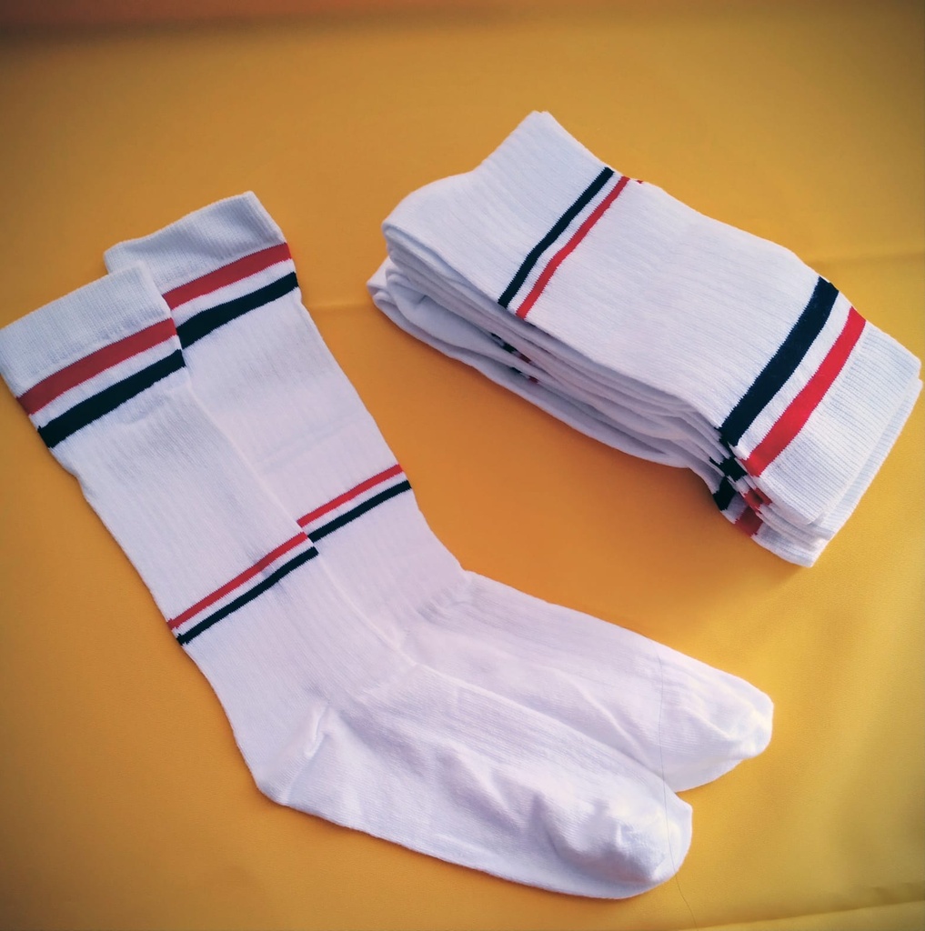 MANRIV/CORBEL - MEDIAS ED. FISICA UNISEX BLANCAS CON LINEAS ROJO, AZUL (ALY)