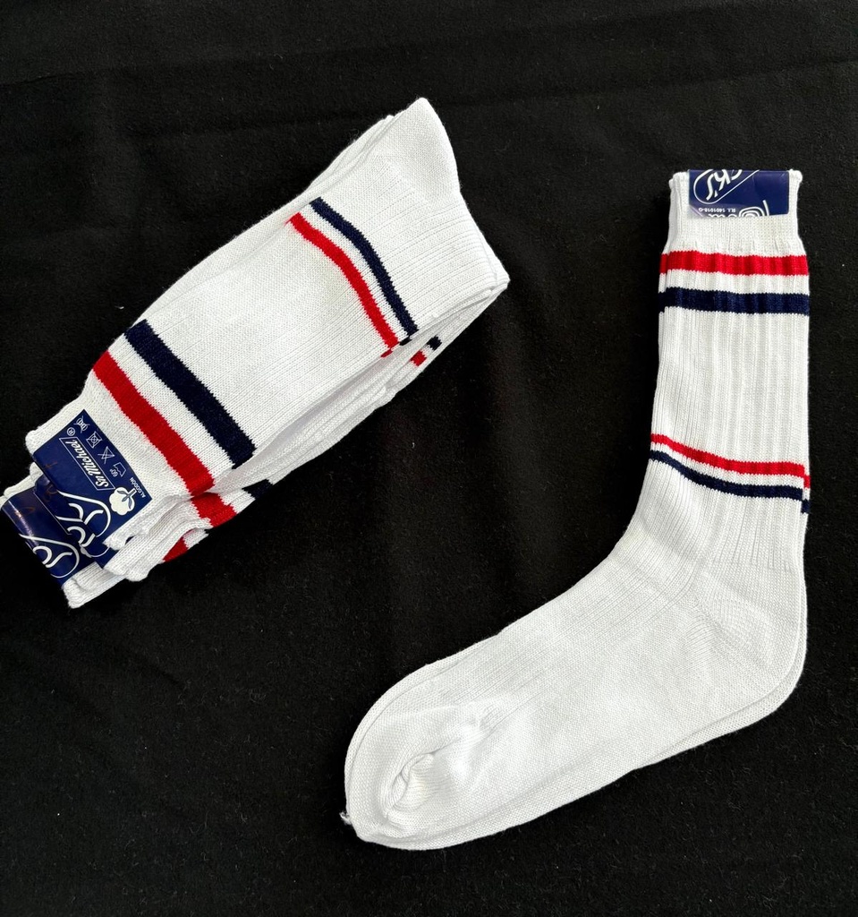 MANRIV/CORBEL - MEDIAS ED. FISICA UNISEX BLANCAS CON LINEAS ROJO, AZUL 2