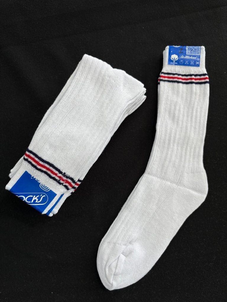 BRUN/PRISM/CRAYO/SIMBOL/001MAU MEDIAS FISICA BLANCO C/LINEAS ROJO AZUL